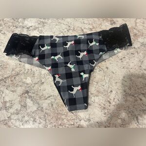VS PINK Christmas Holiday Dog Panty Thong Large NWT